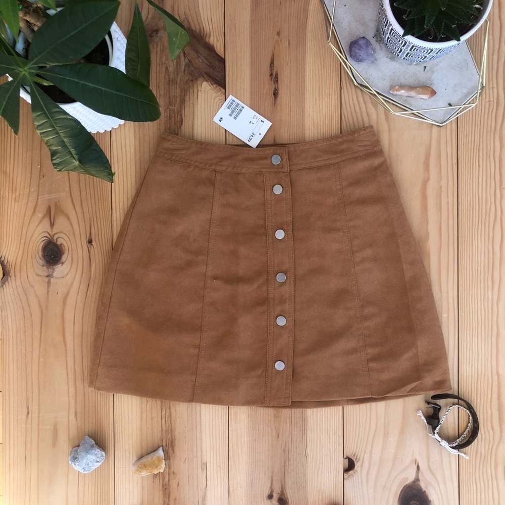 Faux Suede Button Skirt